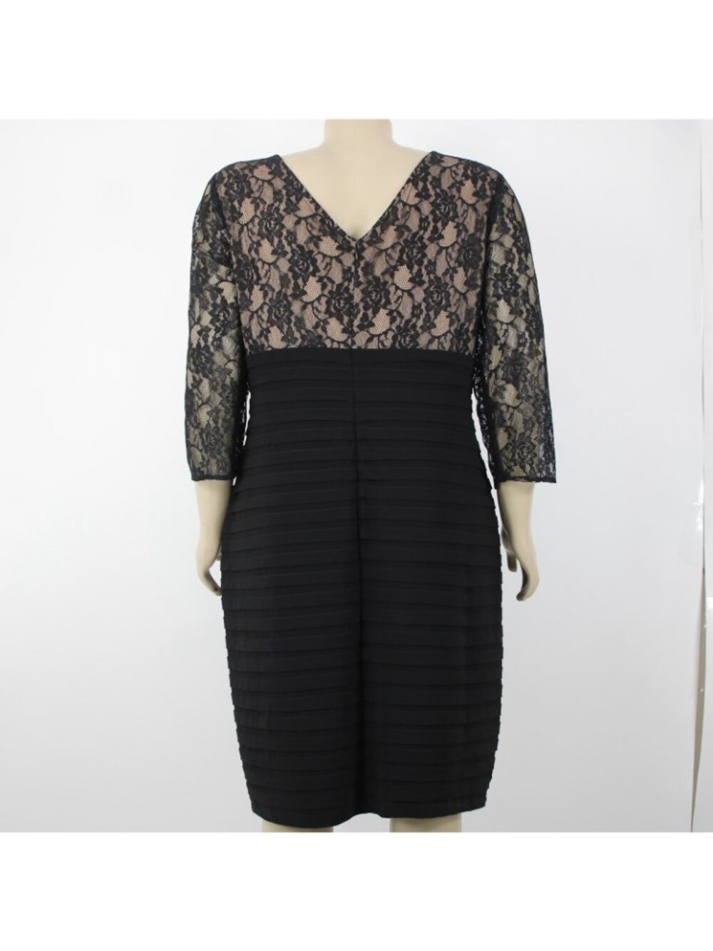 Adrianna Papell $208 Sz 20 Black Tan Lined Lace V Neck Nylon Polyester Dress - Picture 4 of 15